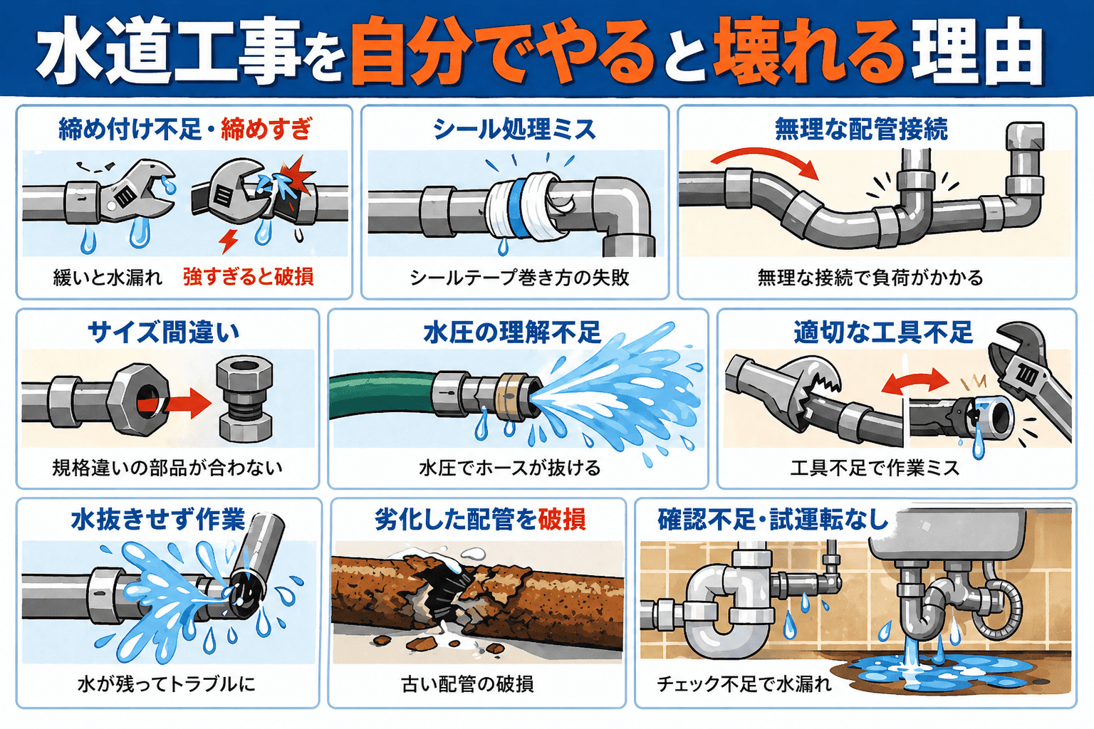 水道工事を自分でやると壊れる理由とは？